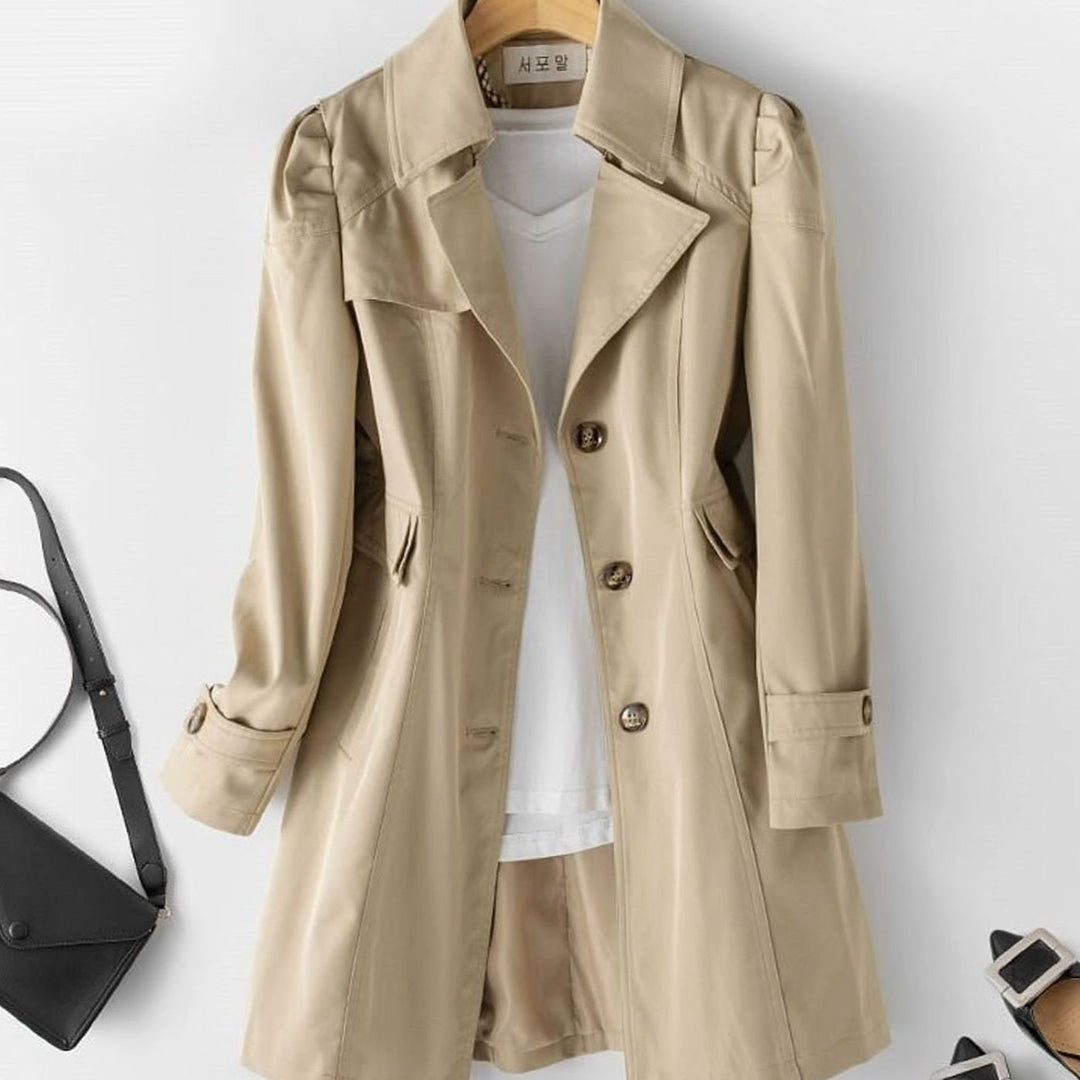 Damen Taillierte Übergangsjacke mit Reverskragen Knopfleiste - Khaki