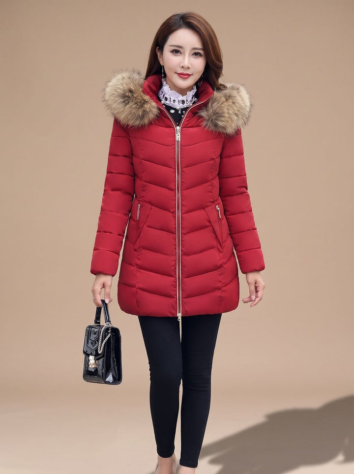 Damen Taillierte Daunenjacke mit Kunstfell-Kapuze Steppjacke