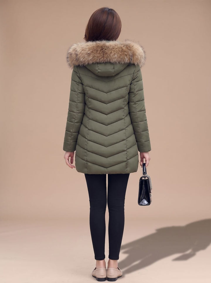 Damen Taillierte Daunenjacke mit Kunstfell-Kapuze Steppjacke
