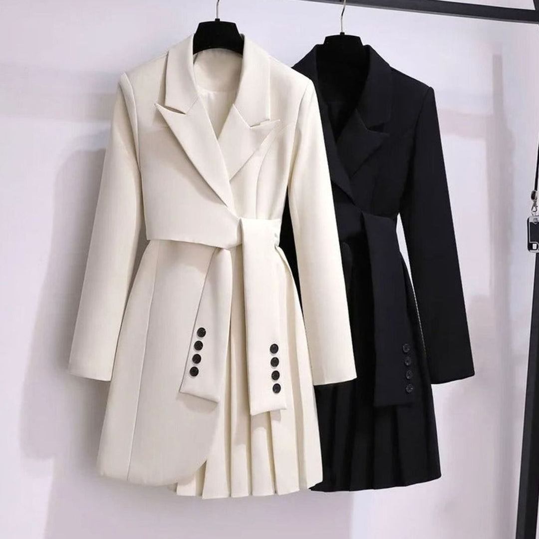 Damen Taillierter Blazer-Mantel mit Bindegürtel Plisseesaum