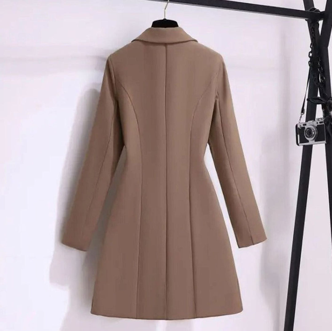 Damen Taillierter Blazer-Mantel mit Bindegürtel Plisseesaum
