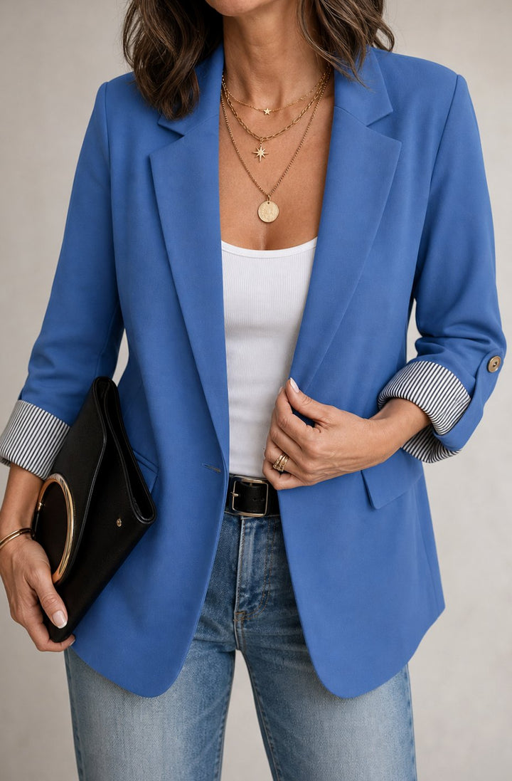 Damen Taillierter Blazer mit Streifenmanschette und Rollärmel