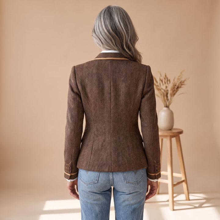 Damen Taillierter Fischgrat-Blazer mit Kontrastpaspel
