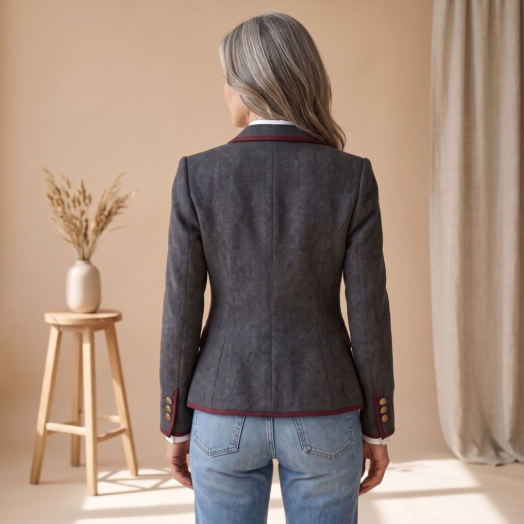 Damen Taillierter Fischgrat-Blazer mit Kontrastpaspel