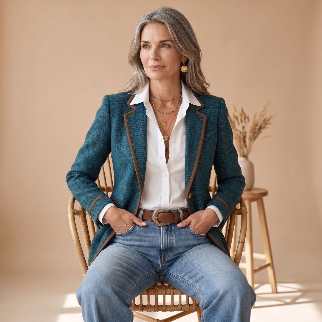 Damen Taillierter Fischgrat-Blazer mit Kontrastpaspel