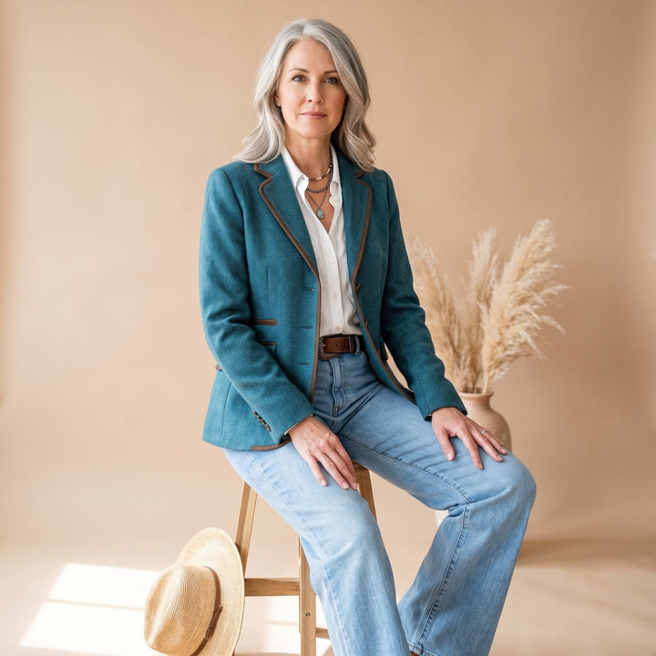 Damen Taillierter Fischgrat-Blazer mit Kontrastpaspel