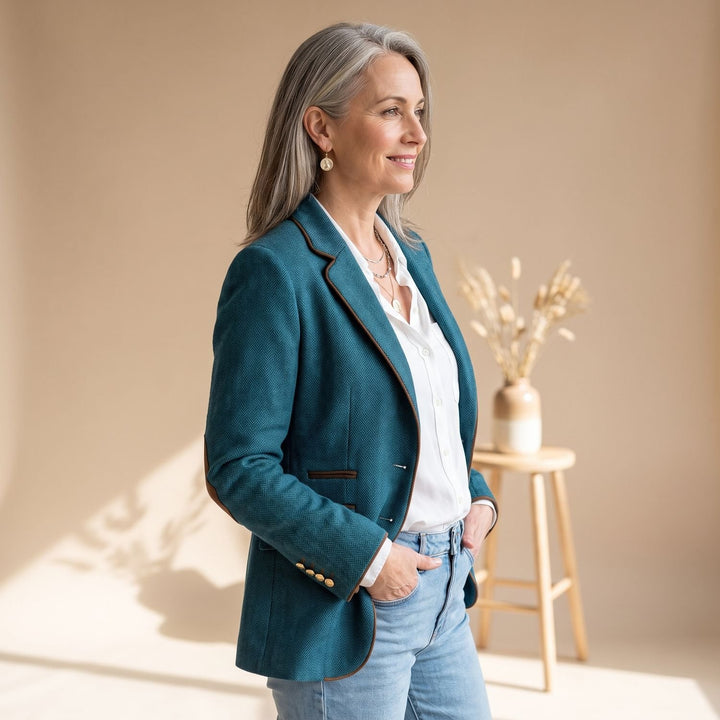 Damen Taillierter Fischgrat-Blazer mit Kontrastpaspel