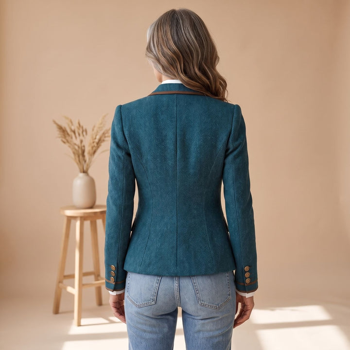 Damen Taillierter Fischgrat-Blazer mit Kontrastpaspel