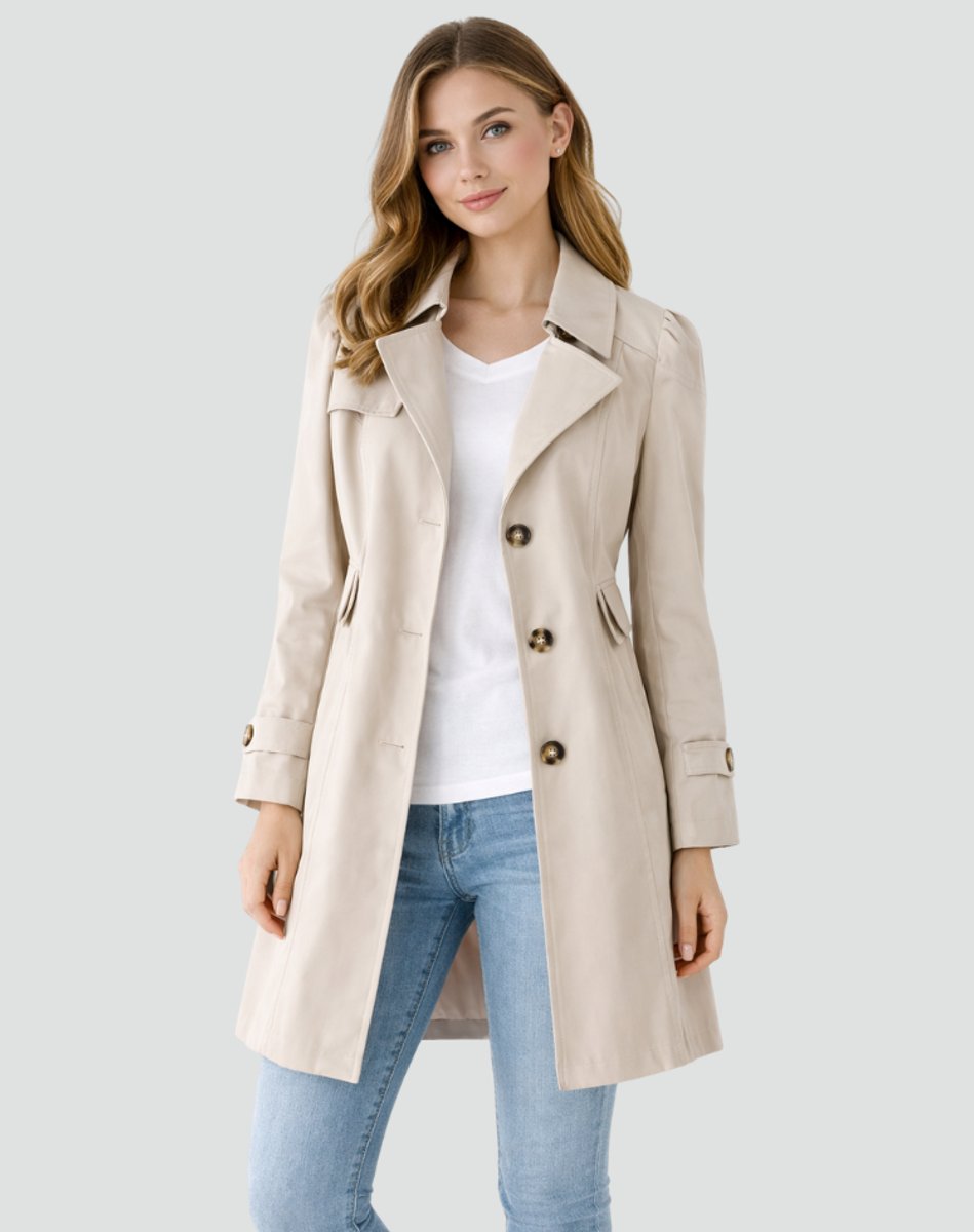 Damen Taillierter Klassischer Trench Coat Mittellanger Mantel - Beige
