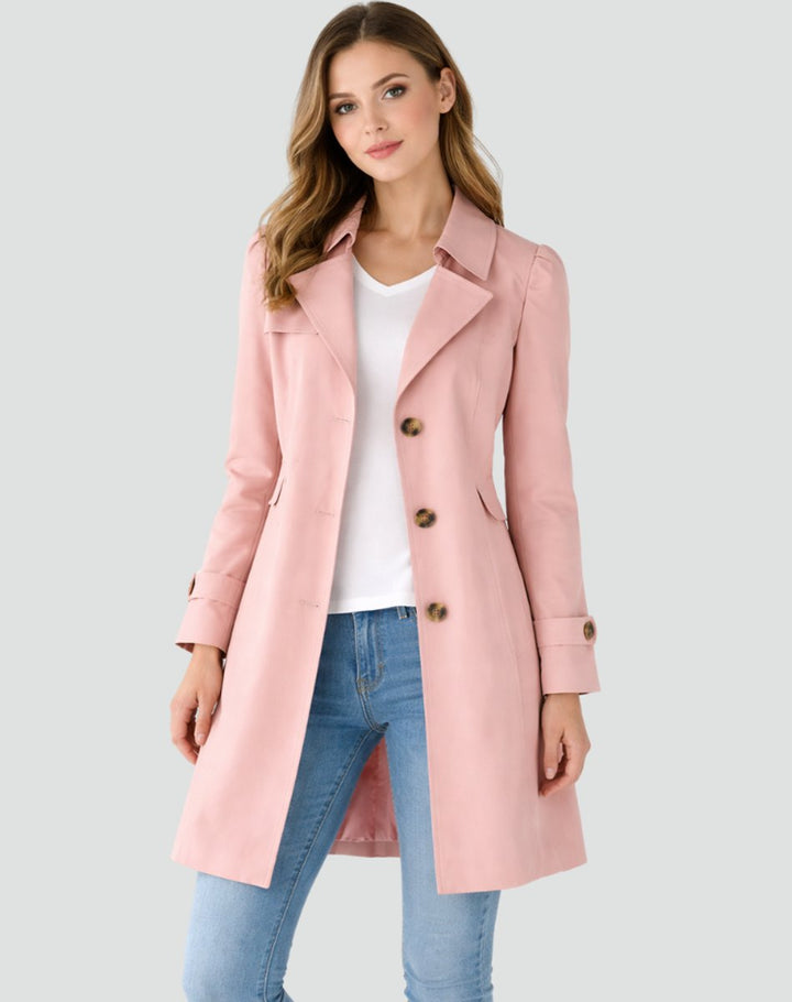 Damen Taillierter Klassischer Trench Coat Mittellanger Mantel - Rosa
