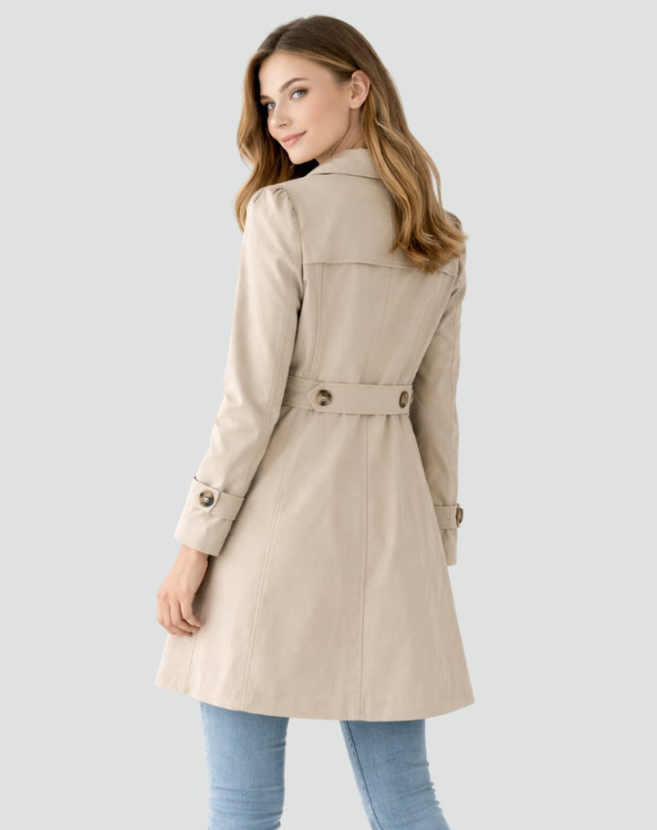 Damen Taillierter Klassischer Trench Coat Mittellanger Mantel