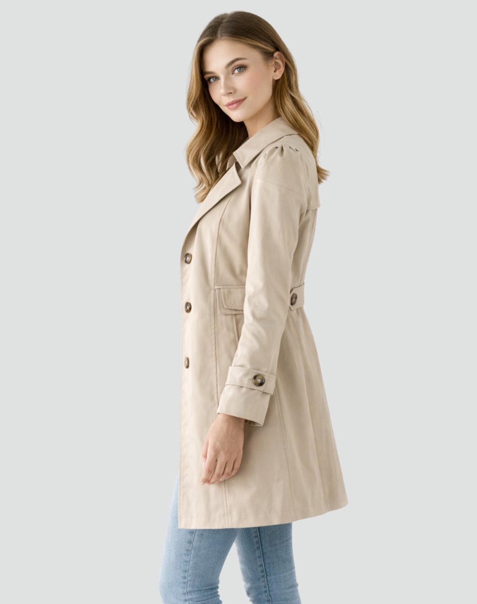 Damen Taillierter Klassischer Trench Coat Mittellanger Mantel