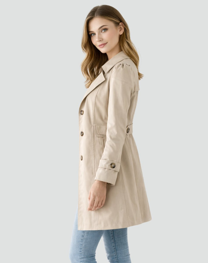 Damen Taillierter Klassischer Trench Coat Mittellanger Mantel