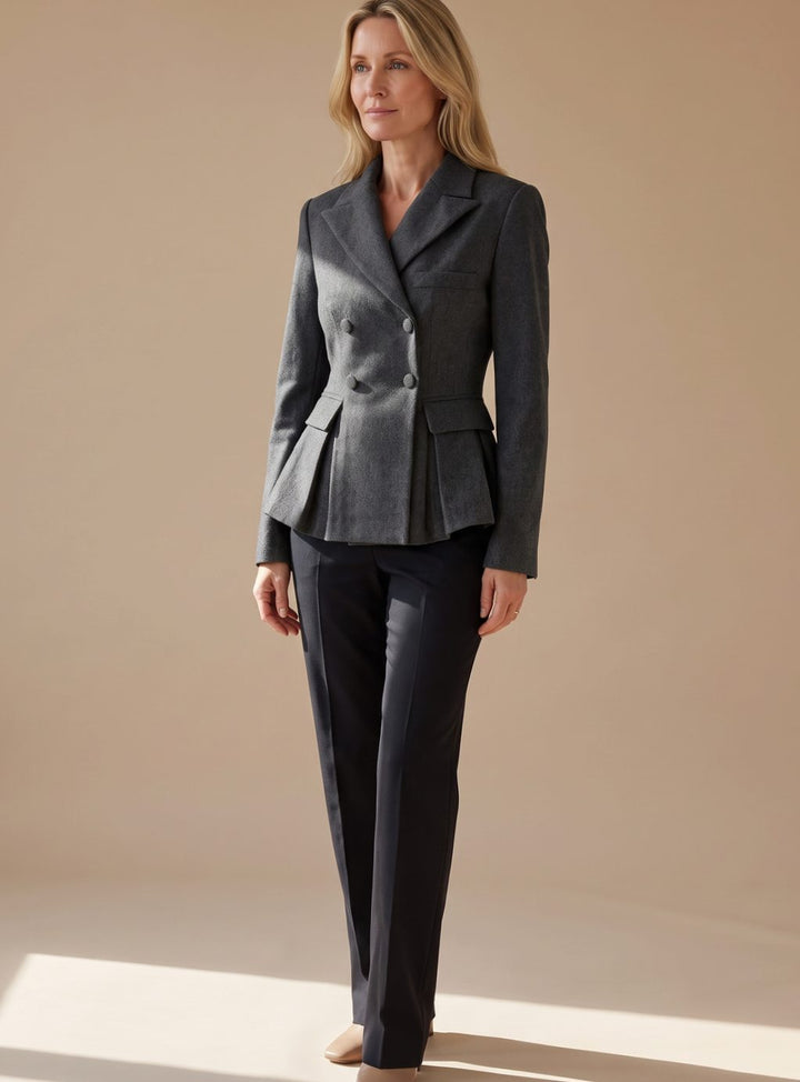 Damen Taillierter Peplum-Blazer Doppelreihig Langarm