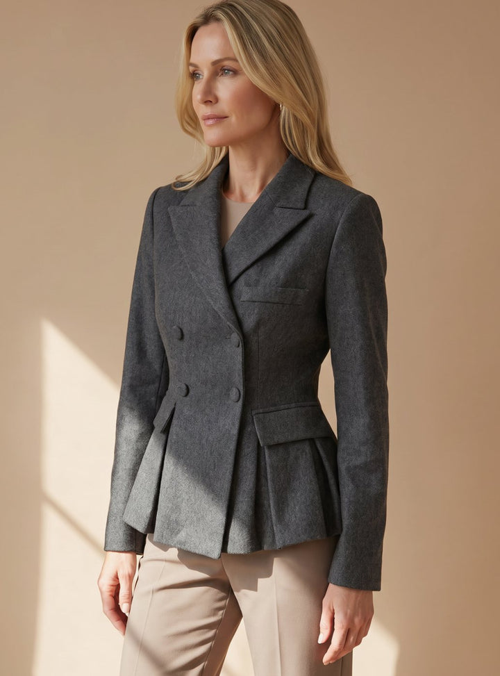 Damen Taillierter Peplum-Blazer Doppelreihig Langarm