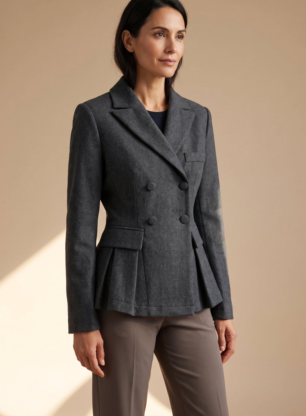 Damen Taillierter Peplum-Blazer Doppelreihig Langarm