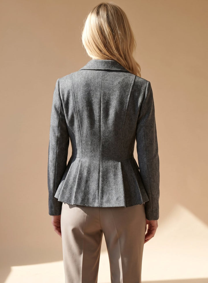 Damen Taillierter Peplum-Blazer Doppelreihig Langarm
