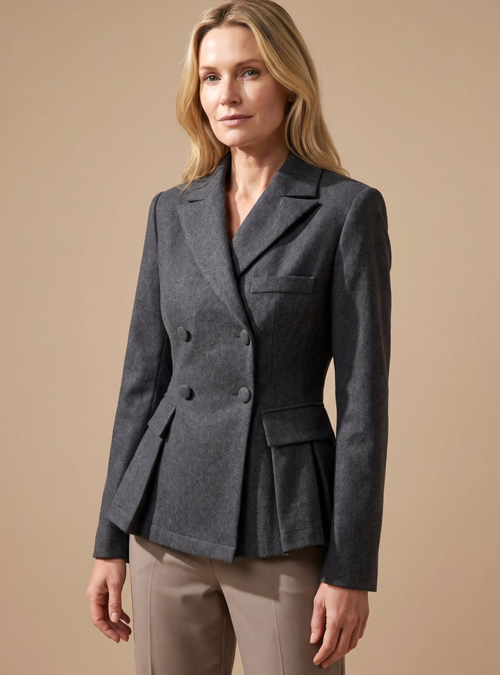 Damen Taillierter Peplum-Blazer Doppelreihig Langarm - Dunkelgrau