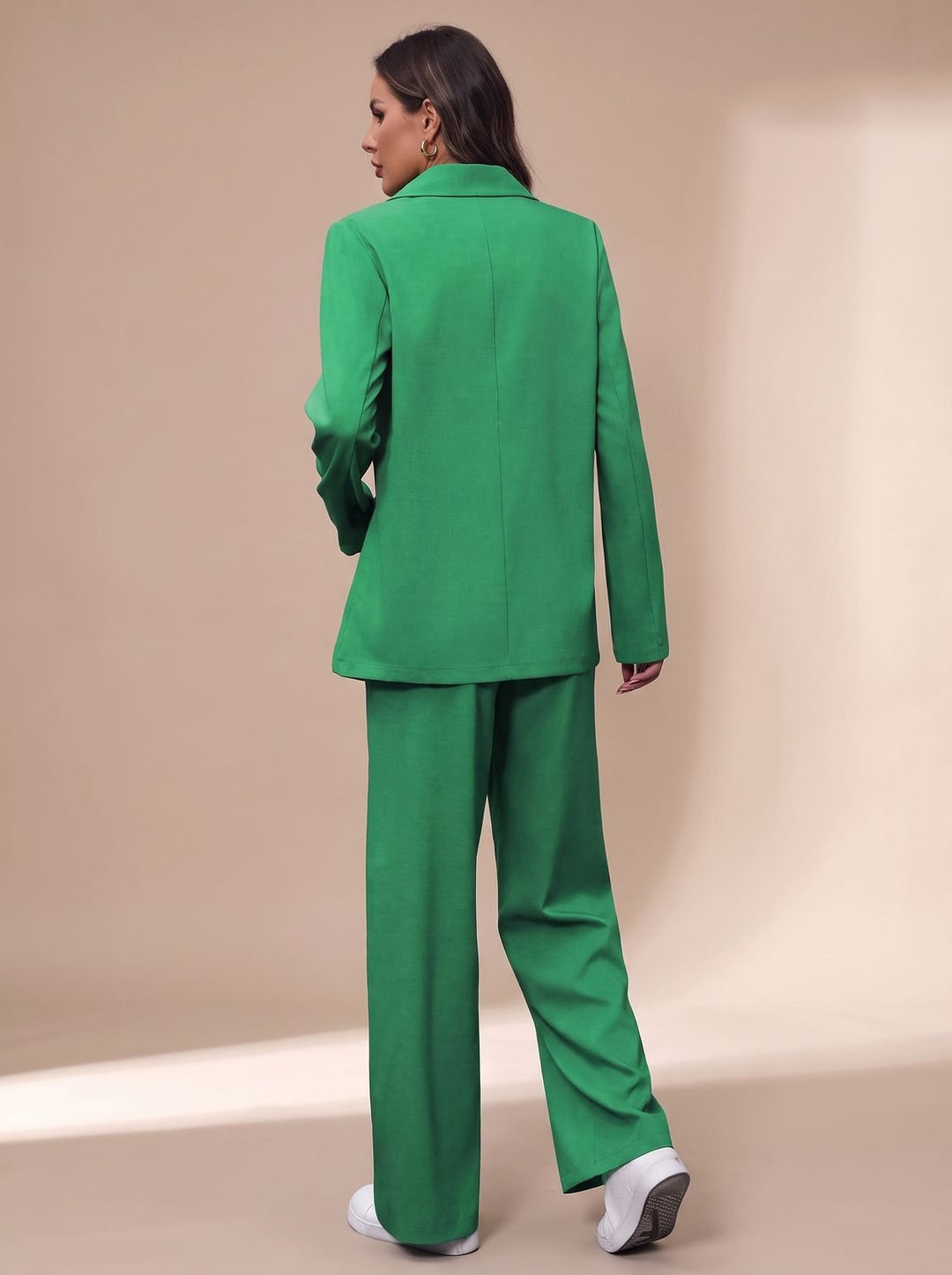 Damen Taillierter Zweireihiger Hosenanzug mit Weiter Hose, Burgundy