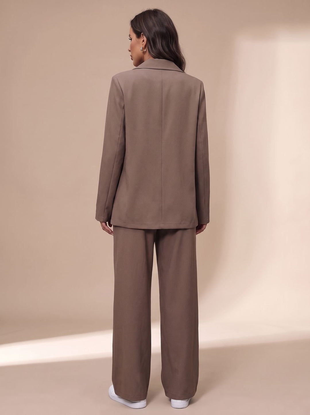 Damen Taillierter Zweireihiger Hosenanzug mit Weiter Hose, Burgundy
