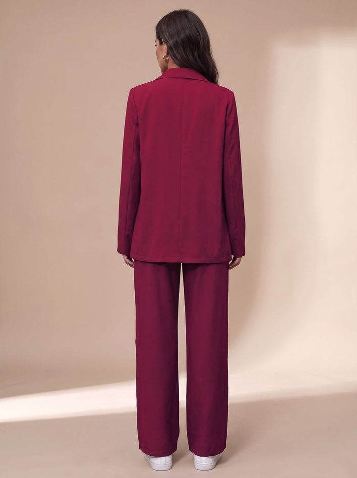 Damen Taillierter Zweireihiger Hosenanzug mit Weiter Hose, Burgundy
