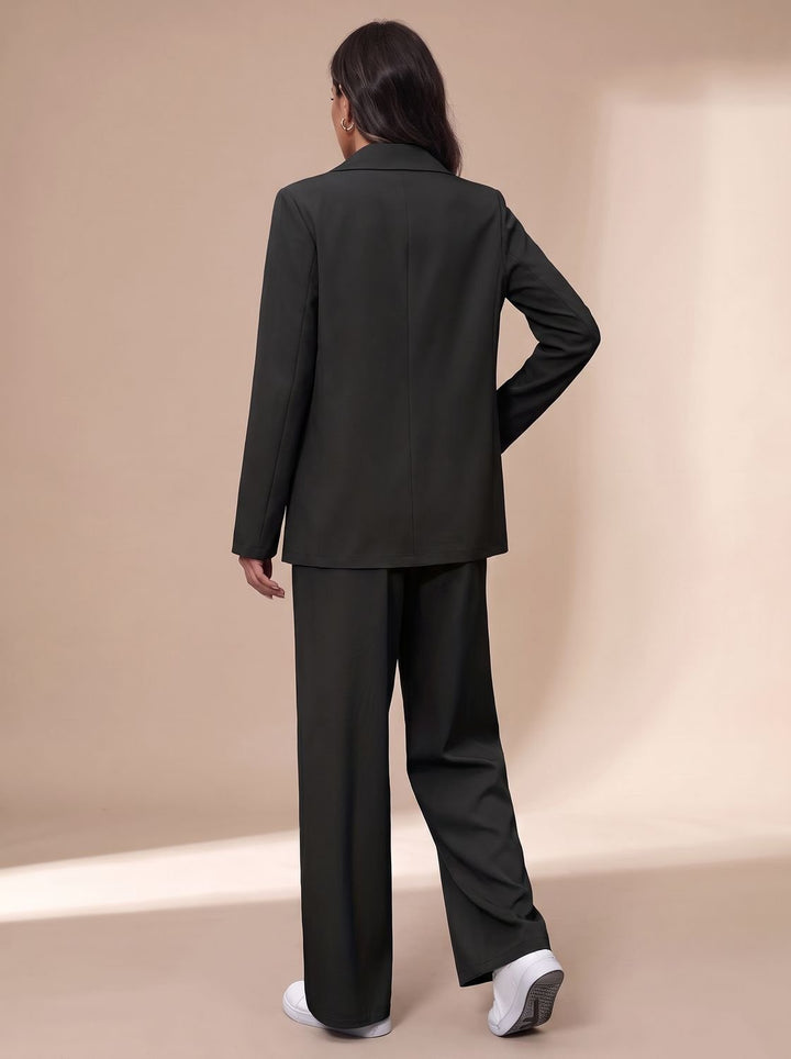 Damen Taillierter Zweireihiger Hosenanzug mit Weiter Hose, Burgundy