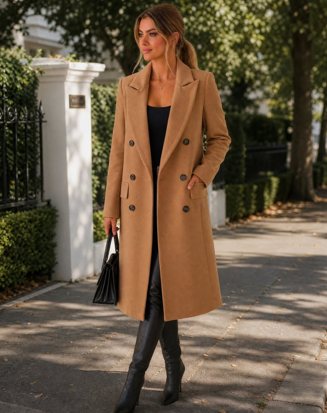 Damen Taillierter Zweireihiger Longline Blazer Mantel
