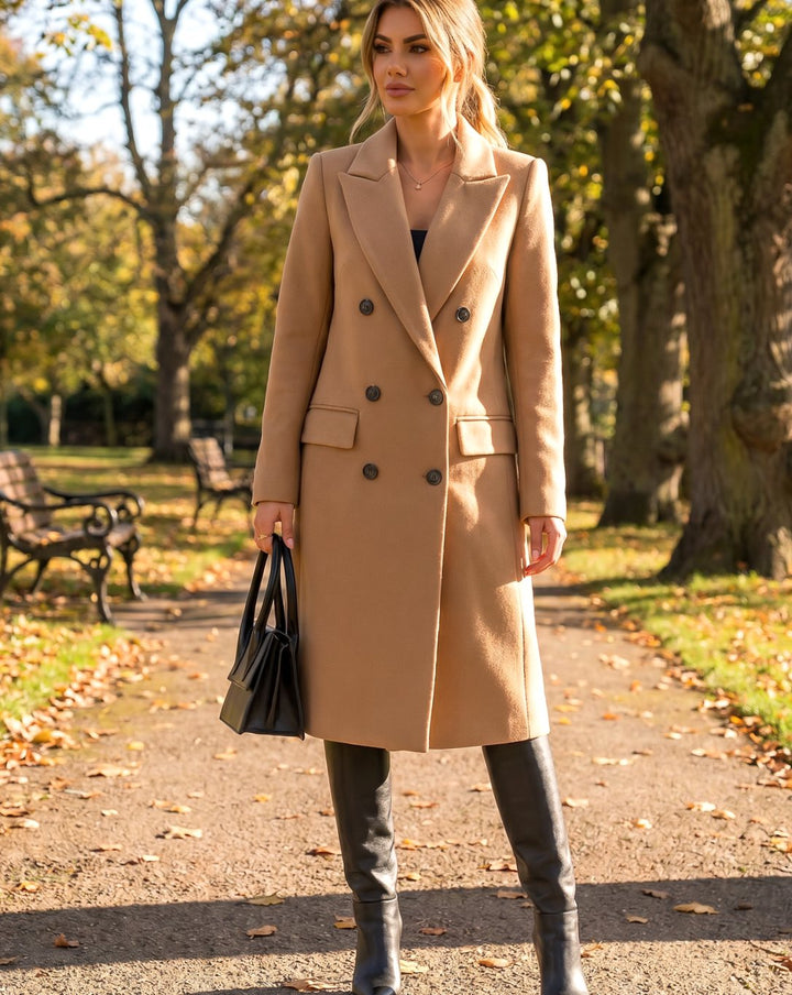 Damen Taillierter Zweireihiger Longline Blazer Mantel