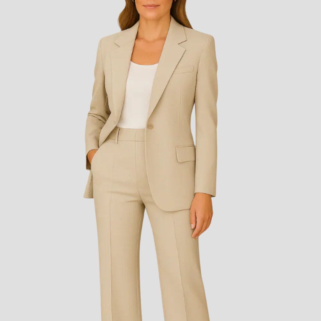 Damen Tailliertes Two-Piece Blazer Hosenanzug Set - Beige