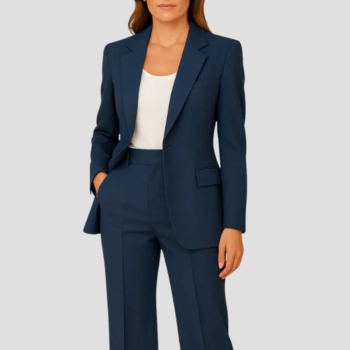 Damen Tailliertes Two-Piece Blazer Hosenanzug Set - Navy Blue