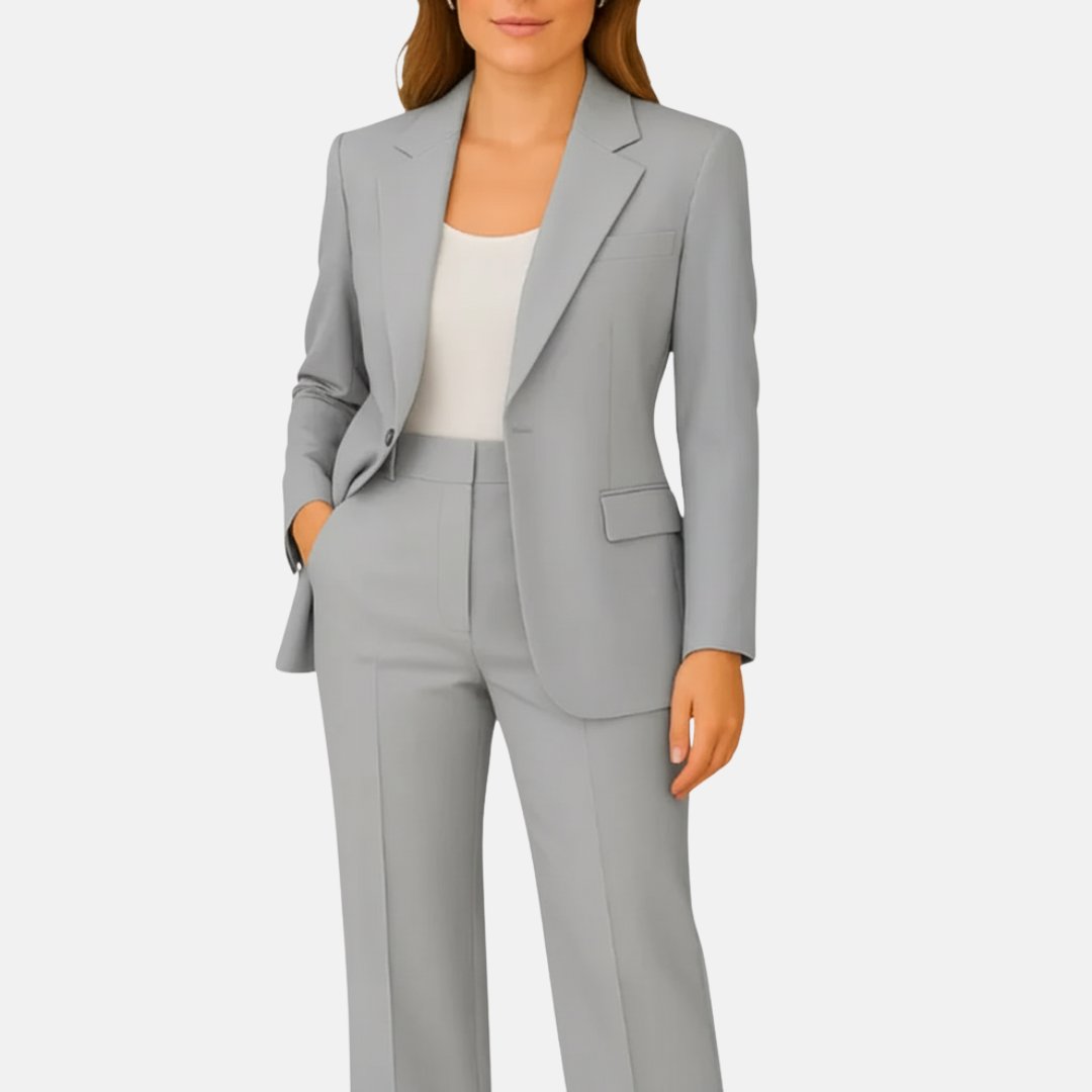 Damen Tailliertes Two-Piece Blazer Hosenanzug Set - Grey