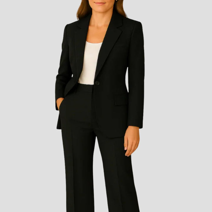 Damen Tailliertes Two-Piece Blazer Hosenanzug Set - Black