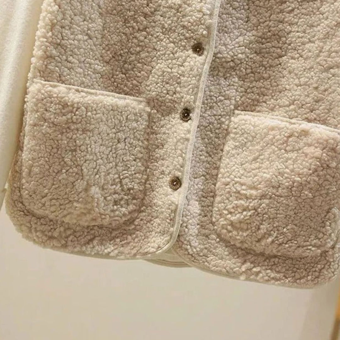 Damen Teddyfleece-Weste mit V-Ausschnitt und Knopfleiste