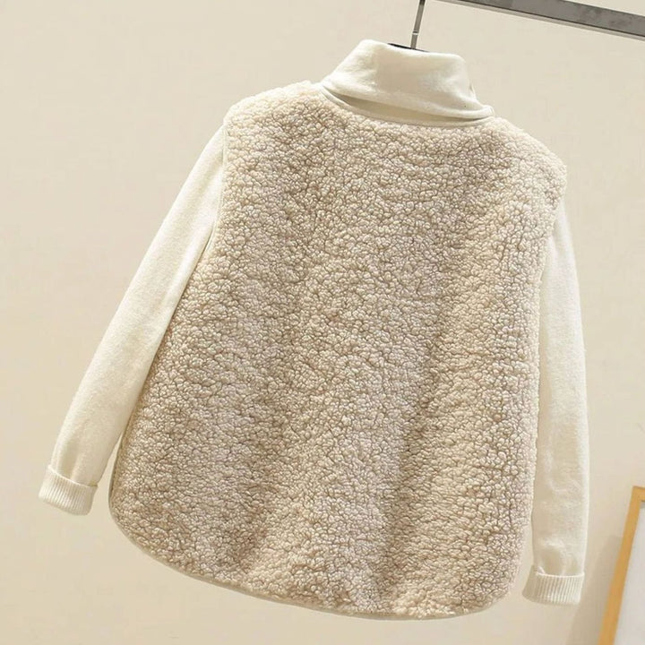 Damen Teddyfleece-Weste mit V-Ausschnitt und Knopfleiste