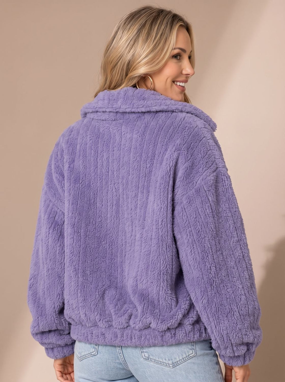 Damen Teddyjacke Kunstfellmantel Relaxed-Fit Fleecejacke Breiter Kragen