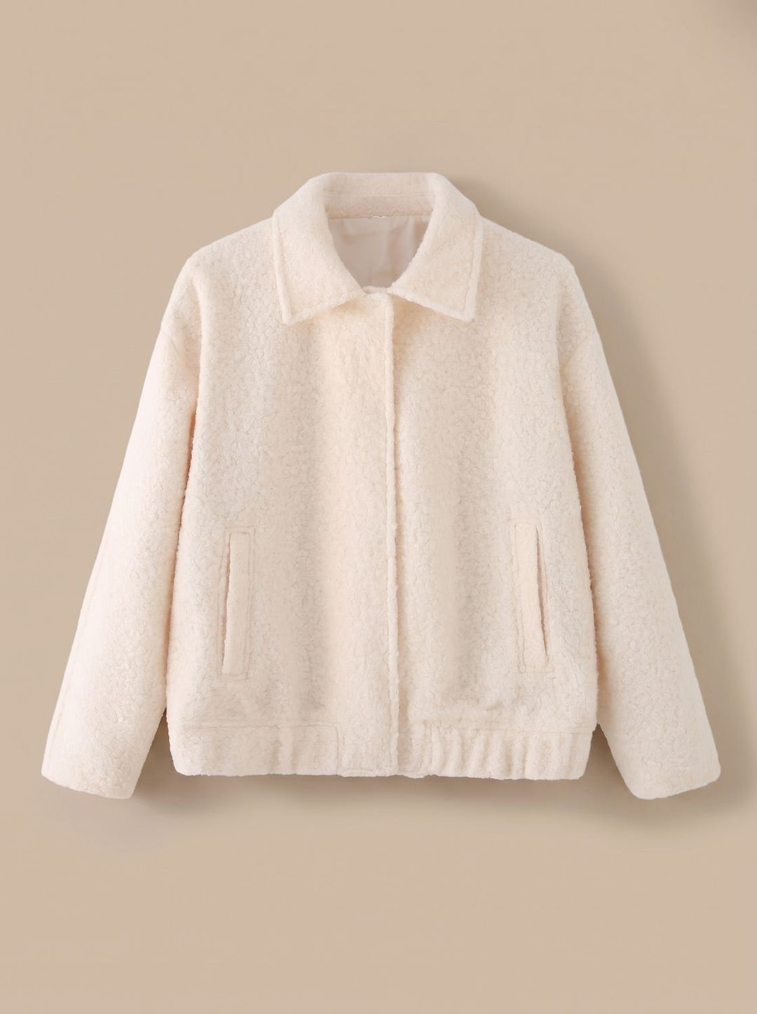 Damen Teddyjacke mit Seitentaschen und elastischem Saum - Cremeweiß