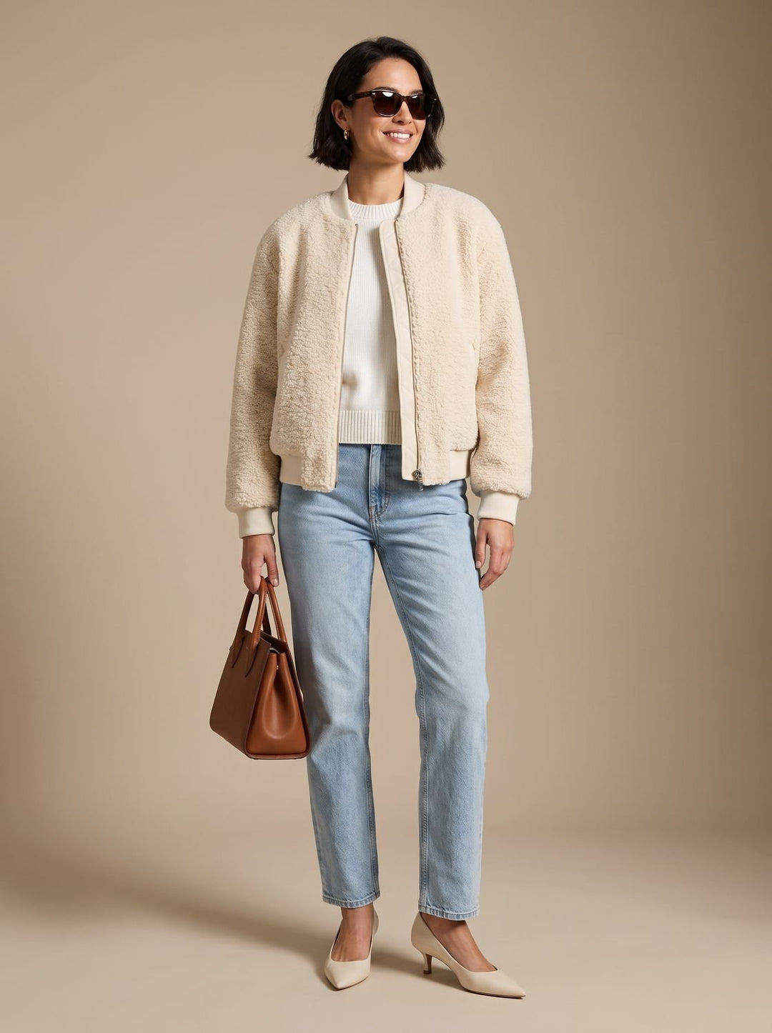 Damen Teddyjacke mit Seitentaschen und elastischem Saum