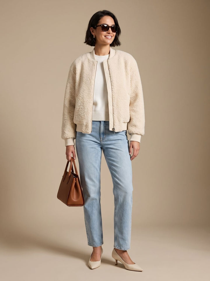 Damen Teddyjacke mit Seitentaschen und elastischem Saum
