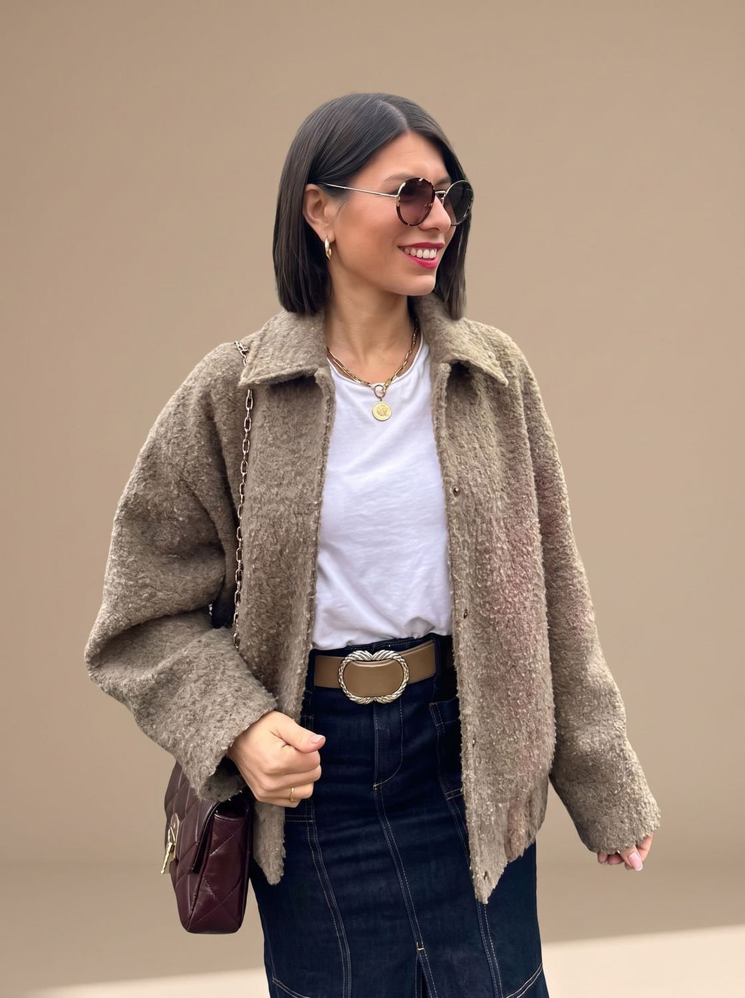 Damen Teddyjacke mit Seitentaschen und elastischem Saum