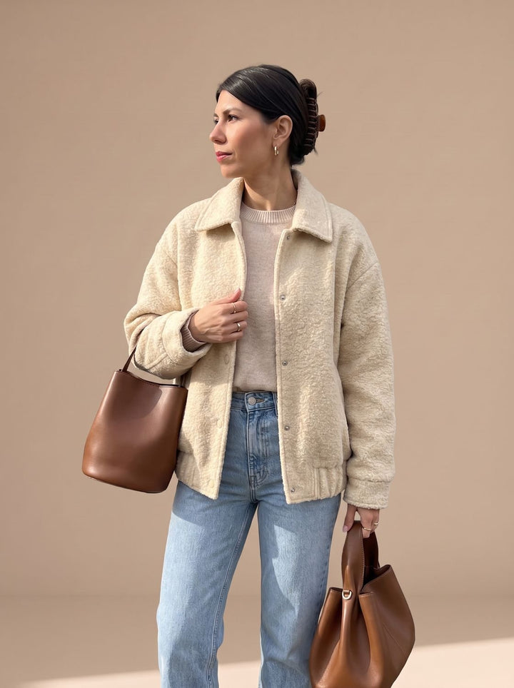 Damen Teddyjacke mit Seitentaschen und elastischem Saum