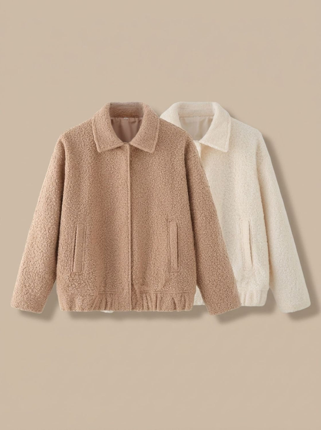 Damen Teddyjacke mit Seitentaschen und elastischem Saum