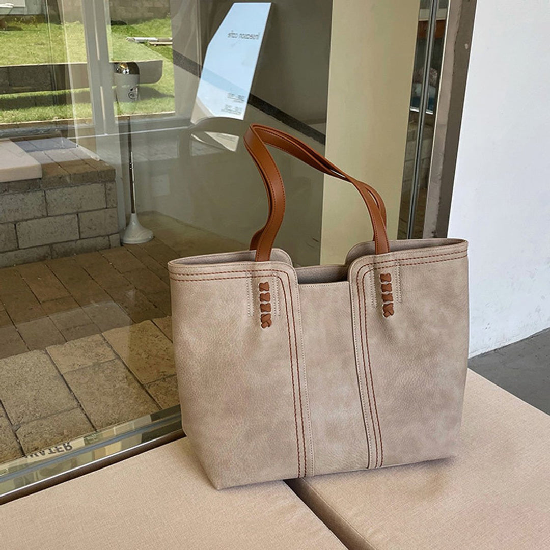 Damen Tote Bag Minimalistische Kunstleder Schultertasche - Khaki