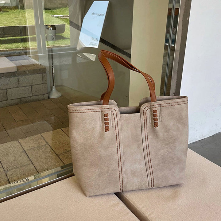 Damen Tote Bag Minimalistische Kunstleder Schultertasche - Khaki