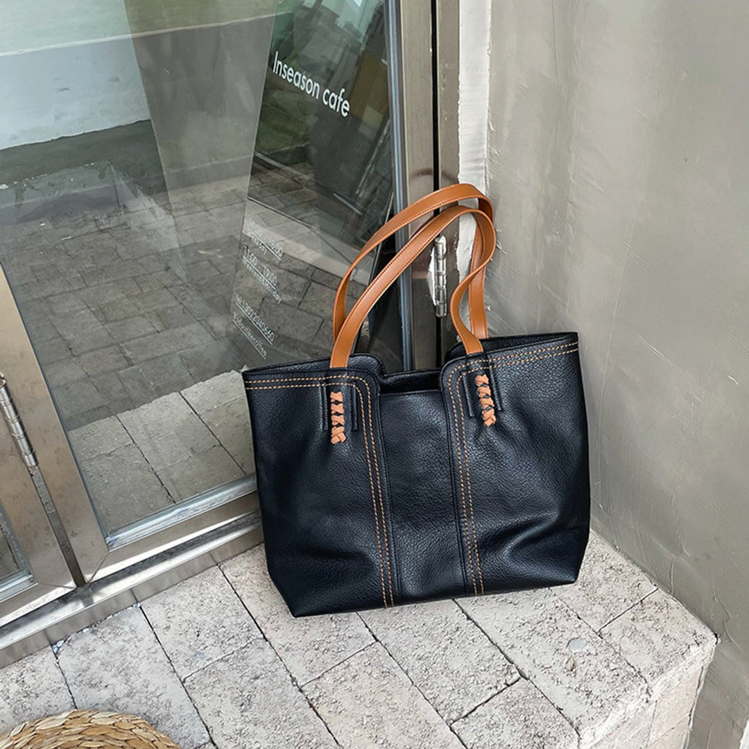 Damen Tote Bag Minimalistische Kunstleder Schultertasche - Schwarz