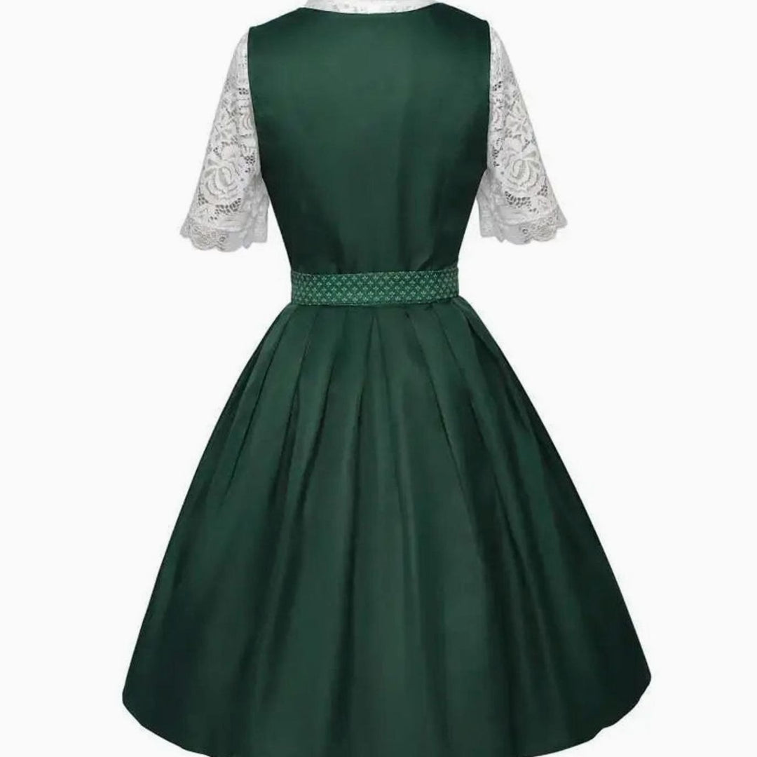 Damen Trachten-Dirndl-Set knielang mit Spitzenbluse und Schürze