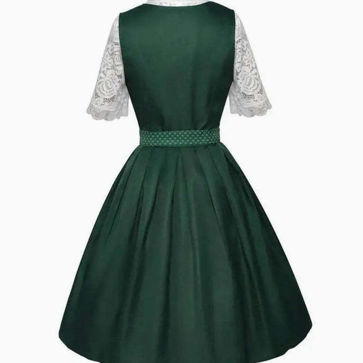 Damen Trachten-Dirndl-Set knielang mit Spitzenbluse und Schürze