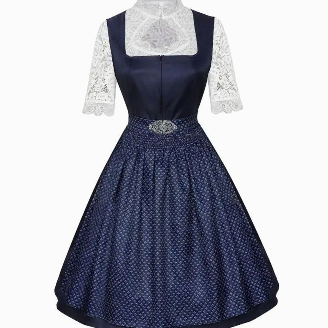 Damen Trachten-Dirndl-Set knielang mit Spitzenbluse und Schürze