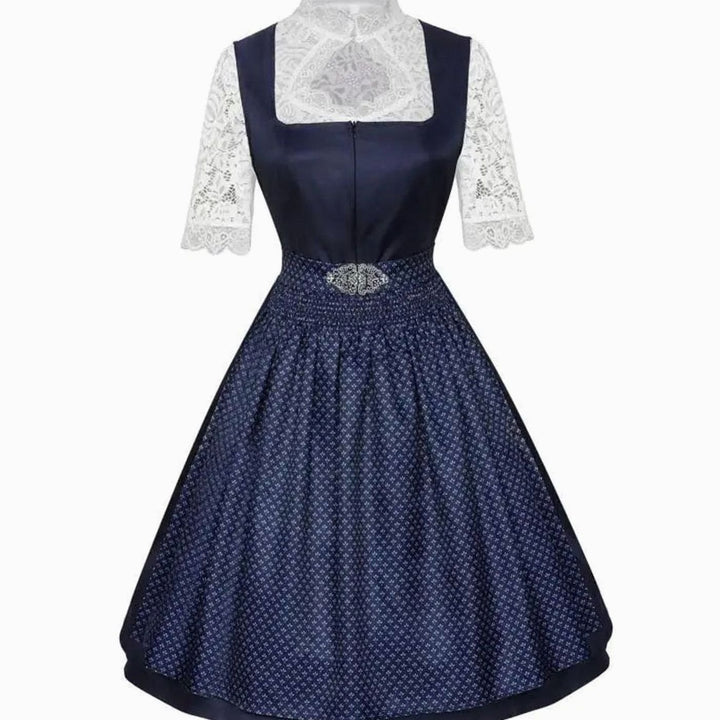 Damen Trachten-Dirndl-Set knielang mit Spitzenbluse und Schürze