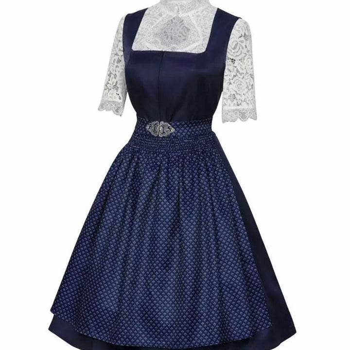 Damen Trachten-Dirndl-Set knielang mit Spitzenbluse und Schürze