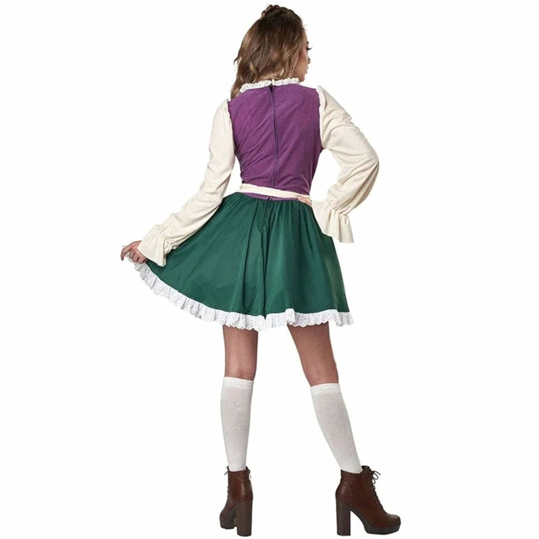 Damen Trachtenkleid Dirndl Kurz mit Schürze Langarm Grün-Violett
